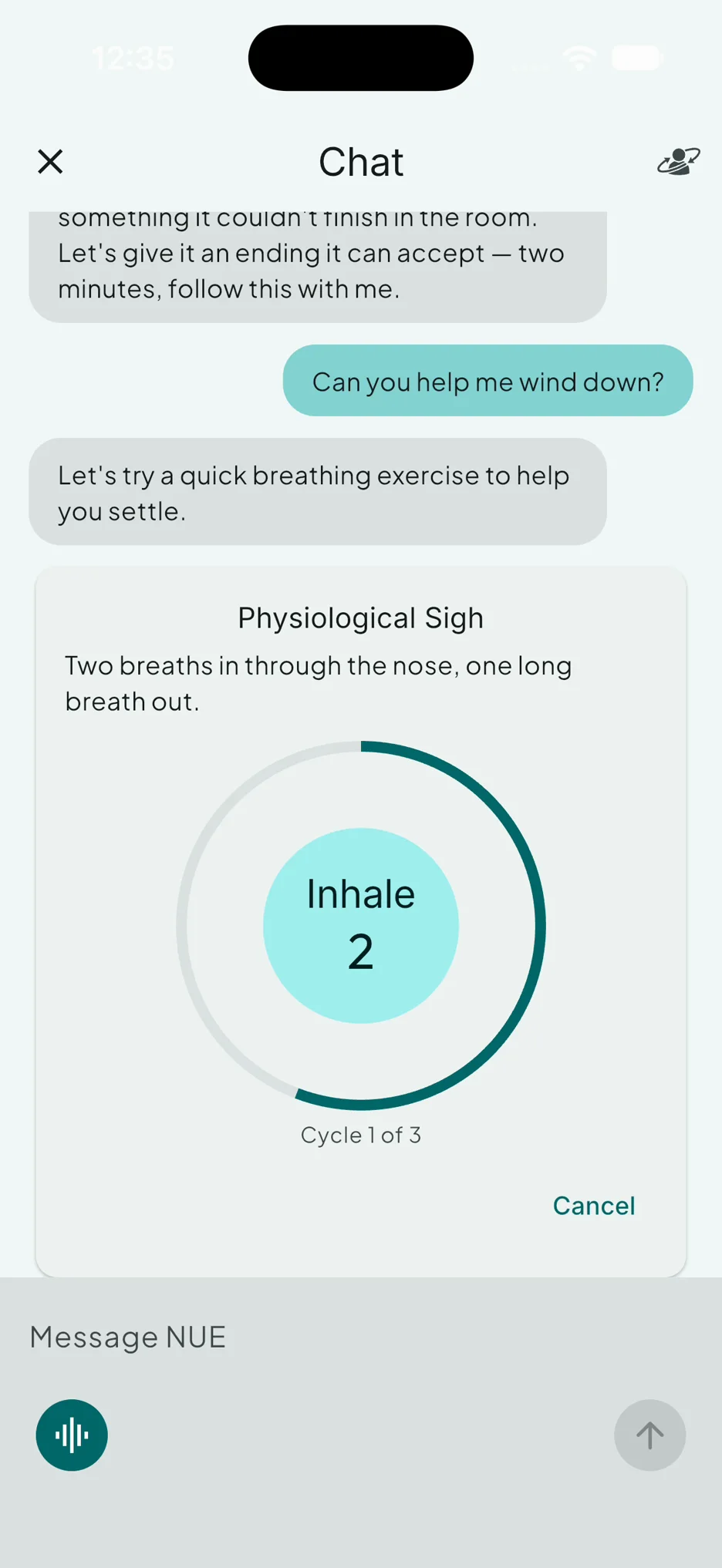 nue pacing a breathing rep, cycle one of three